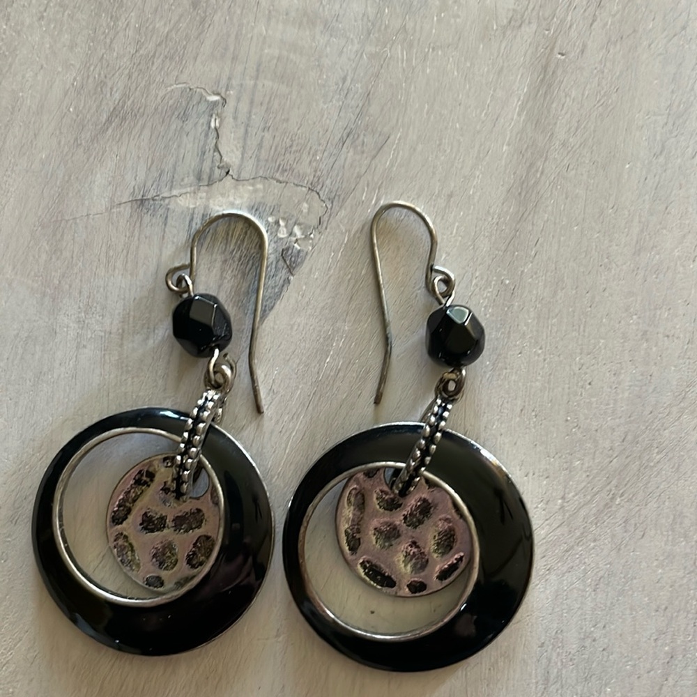 Black and silver drop earrings